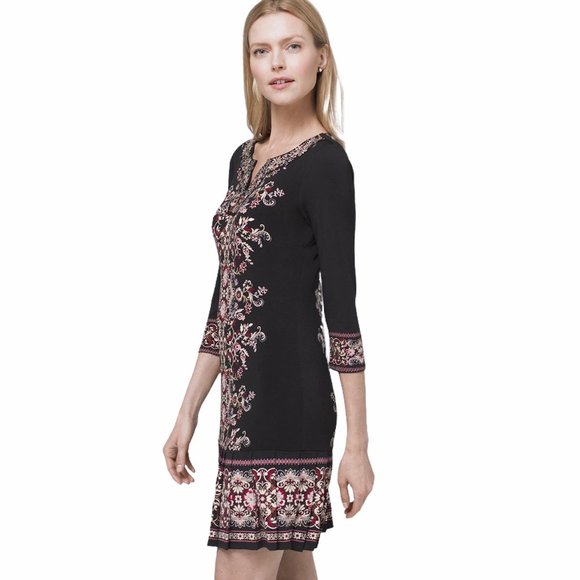 WHBM Pleated Hem Floral Knit Shift Black Dress - Picture 3 of 12